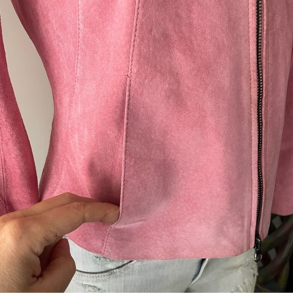 Zipcode Genuine Suede Leather Pink Round Neck Zip Up Barbie Size Small - Picture 8 of 12